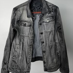Crazy line, size 12 women's denim jacket floral design